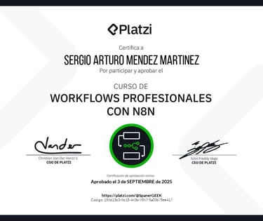 Certificado del Curso de Workflows profesionales con N8N