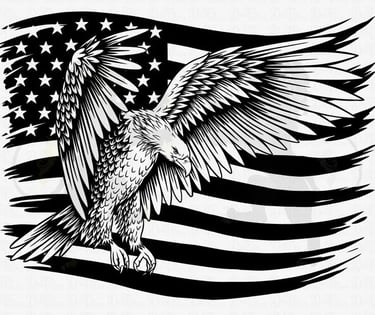 AI generated design with eagle over flag that can be engraved on tumblers, wood, tile and more.