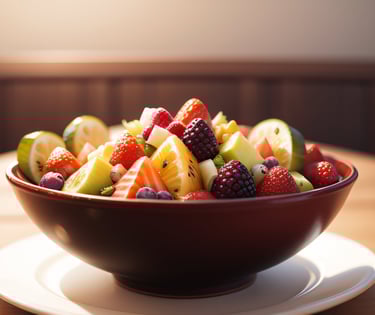 a bowl of fruit salad with fruit on a plate