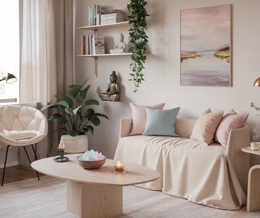 cabinet de voyance et de reïki avec un canapé et une table