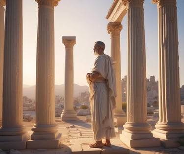 A calm person meditating outdoors at sunrise, embodying peace and clarity.