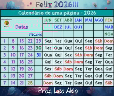 calendário de uma página