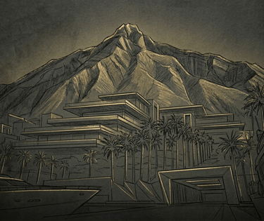 Architectural sketch of Marbella landscape, Abionori operations base.