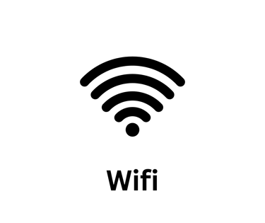 Black wireless network signal icon with Wifi text for internet connectivity symbols.