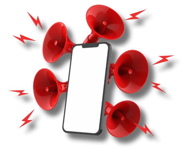 teléfono smartphone rodeado de altavoces 