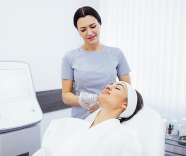woman getting a non surgical face lift with hifu treatment at laser clinic