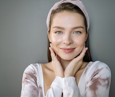 young woman with clear skin smiling