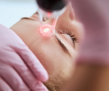 close up of laser skin treatment on woman's forehand