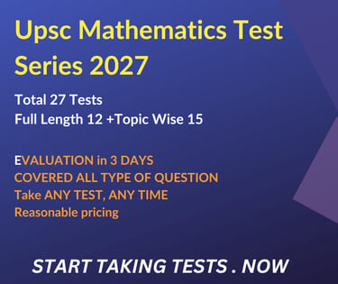 UPSC Mathematics Test Series 2027 poster featuring 27 total tests with 12 full length and 15 topic wise exams.