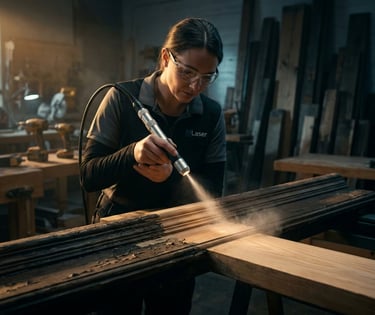 antik fa szekrény lakkeltávolítása lézerrel