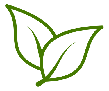 A green leaf icon with two leaves in outline style representing nature and ecology.