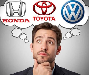 Homem pensado em qual marca automotiva escolher Honda, Toyota ou Volkswagen