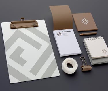 Logo TD Consulting sur différents supports de papeterie