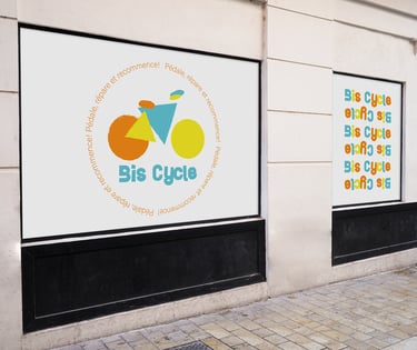 Logo Bis Cycle sur covering vitre 