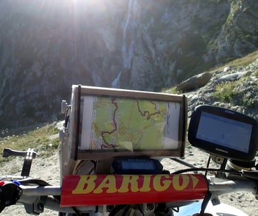 a motorcycle with a map on the back of it