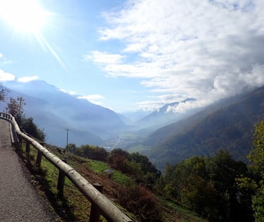 a road with a wooden fence and a wooden fence