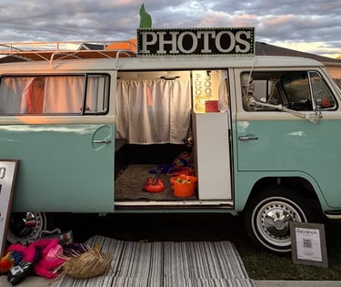 a VW Bus with a decorations and lighting