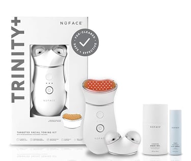 a white and red hair dryer with a white box and a white box with
