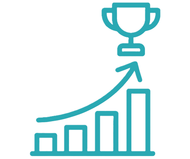 a business growth chart leading to a trophy