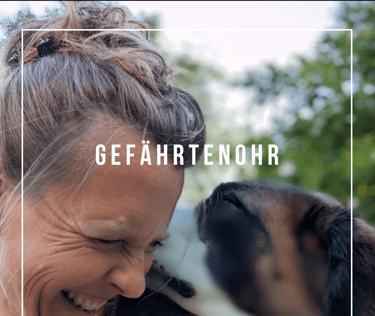 Hund flüstert in Menschen Ohr