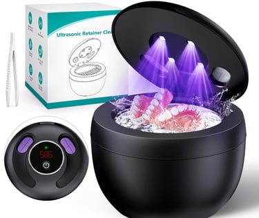 Ultrasonic cleaner for dental appliances and dentures with UV light