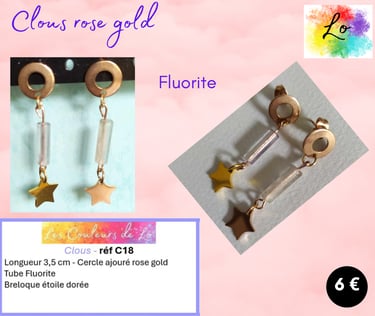 Boucles clous rose gold Fluorite étoile métal Les Couleurs de Lo