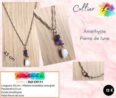 Collier rose gold Améthyste Pierre de lune Les Couleurs de Lo