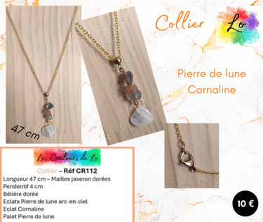 Collier doré Pierre de lune Cornaline Les Couleurs de Lo