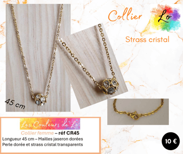 Collier doré strass cristal transparent Les Couleurs de Lo