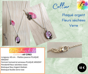 Collier Plaqué argent pendentif fleurs séchées fleur Argent tibétain Les Couleurs de Lo