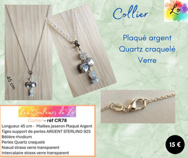 Collier Plaqué argent Quartz craquelé strass Les Couleurs de Lo