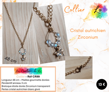 Collier doré cristal autrichien blanc givré étoile dorée Zirconium Les Couleurs de Lo
