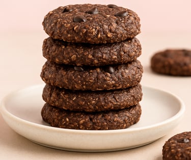 a stack of cookies with chocolate chips and chocolate chips