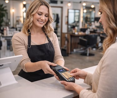 woman taking payment