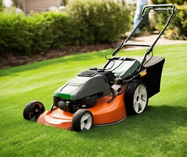 green and black lawnmower on green grass