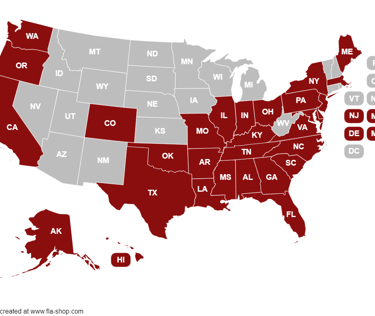 a map of the united states with location of laudrick aussie pups location