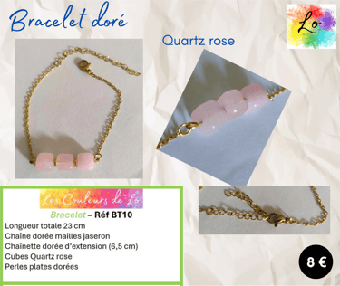Bracelet doré Quartz rose Les Couleurs de Lo