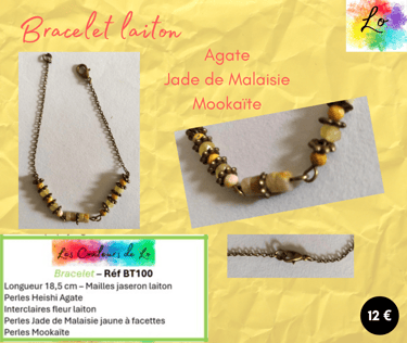 Bracelet laiton Agate Jade de Malaisie Mookaïte Les Couleurs de Lo