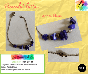 Bracelet laiton Agate bleue Les Couleurs de Lo