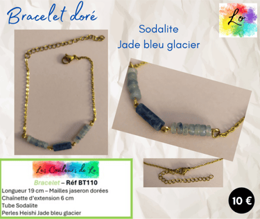 Bracelet doré Sodalite Jade bleu glacier Les Couleurs de Lo