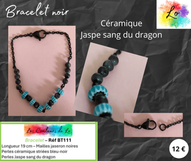 Bracelet noir céramique Jaspe sang du dragon Les Couleurs de Lo
