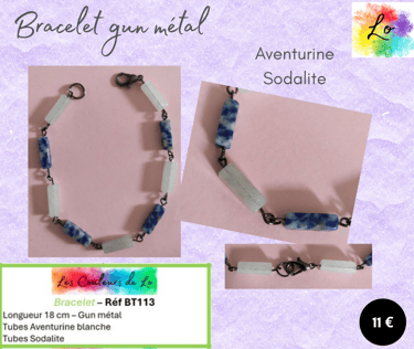 Bracelet gun métal Aventurine blanche Sodalite Les Couleurs de Lo