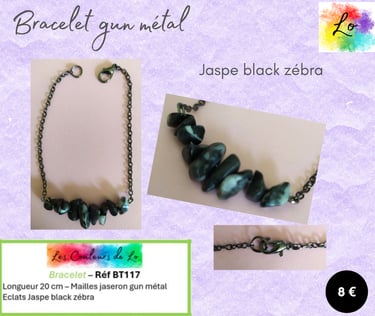 Bracelet gun métal Jaspe black zébra Les Couleurs de Lo