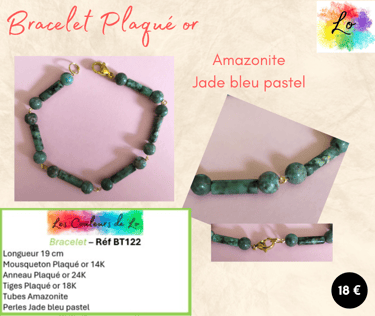 Bracelet Plaqué or Amazonite Jade bleu pastel Les Couleurs de Lo