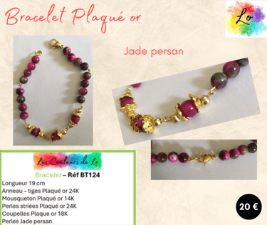 Bracelet Plaqué or perles coupelles Plaqué or Jade persan Les Couleurs de Lo
