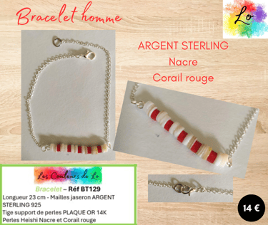 Bracelet Argent sterling Nacre Corail rouge Les Couleurs de Lo