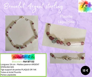 Bracelet Argent sterling Fluorite Lépidolite Les Couleurs de Lo