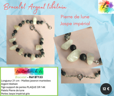 Bracelet Argent tibétain Pierre de lune Jaspe impérial Les Couleurs de Lo