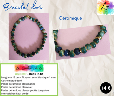 Bracelet doré céramique bleue Les Couleurs de Lo