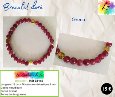 Bracelet doré Grenat perles dorées gravées Les Couleurs de Lo